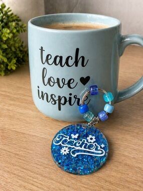 Teacher Blue Glitter Keychain & Card Holder Accessory